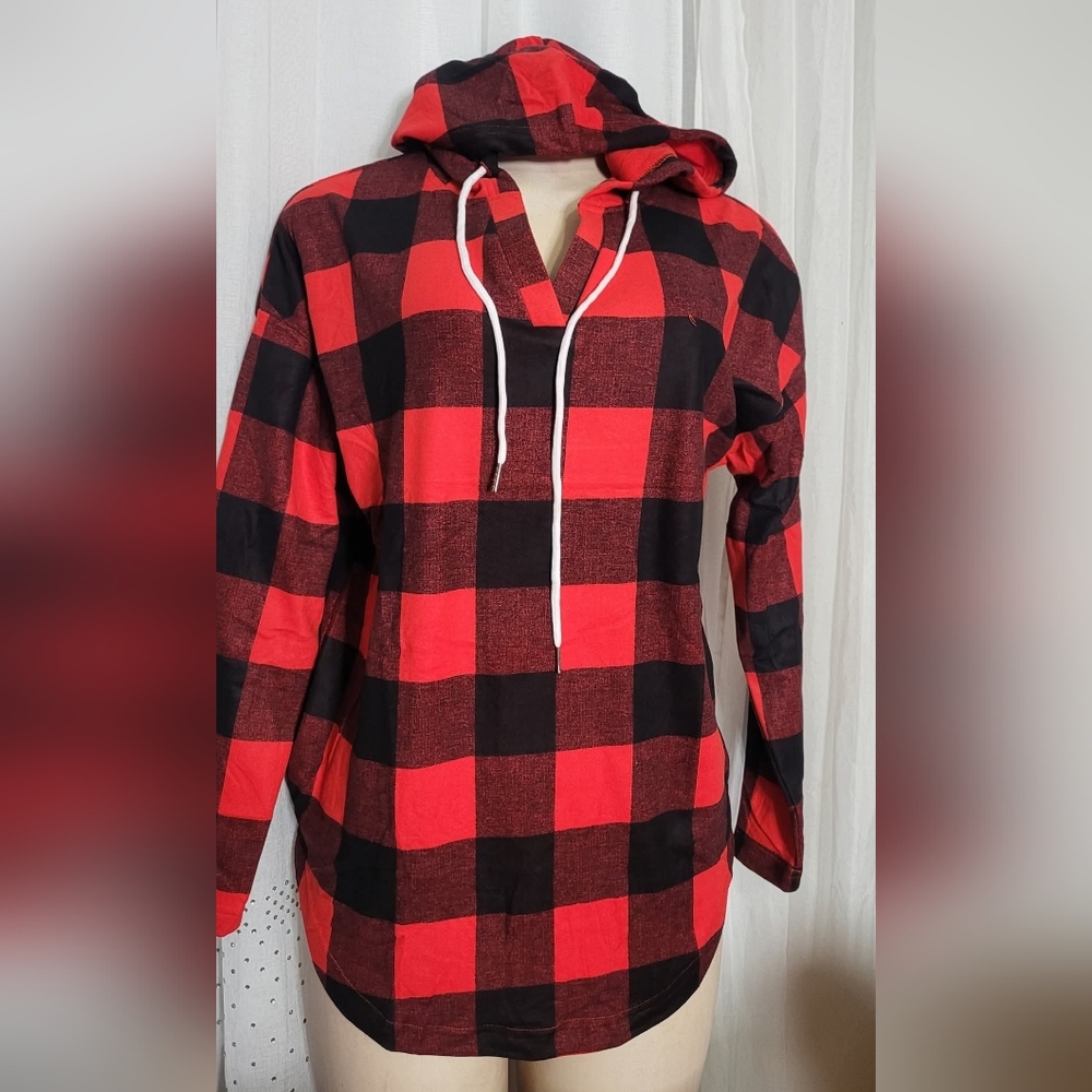 Red and Black Plaid Hoodie